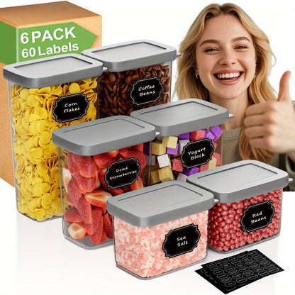 52pcs Food Storage Containers Set with Lids, Plastic Dry Food Canisters for RV Kitchen Pantry Organization, Dishwasher Safe, with Labels