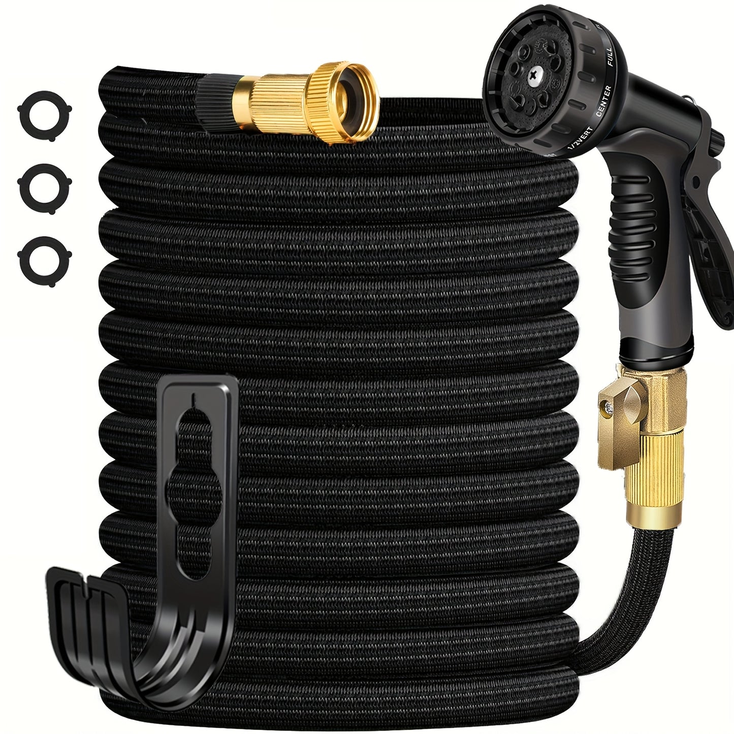100ft Heavy-Duty Garden Hose, Expandable, Four Colors Are Available, With 1/2" Solid Brass Fittings, Leakproof Design, Durable Rubber Material, US Standard Threads- Perfect For Gardening, Cleaning, Forestry.