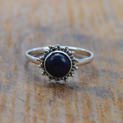 925 Sterling Silver Natural Opal / Labradorite /Moonstone/Labradorite/Amethyst /Turquoise/Chalcedony/Tigers Eye Round Flower Ring