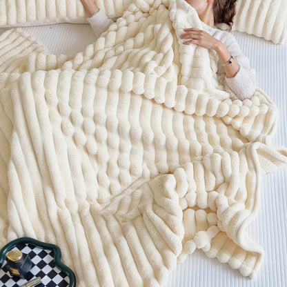 1pc Large Strips Ribbed Throw Blankets | Luxurious 270g Flannel Fleece Blanket | Warm Cozy Blanket Throws For Sofas, Bed, Chair, Couch, Settee | Super Soft Warm Blanket Single Double King Super King Size, Machine Washable, Easy Care, Perfect for Home, Tra