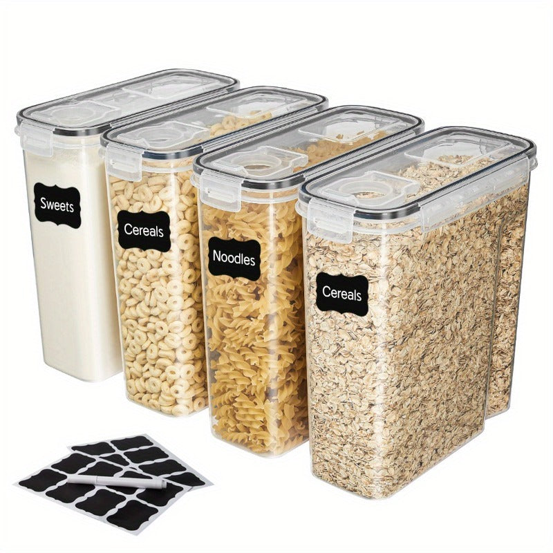 4L Or 2.5L, Leak-Resistant, And Reusable Food Storage Jars with Lids, (4 Jars And 4 Lids Included)Designed for Portability And Stacking, Suitable for Cereals, Snacks, Tea, And Pasta, Includes Labels And Markers, Ideal for Kitchen Use