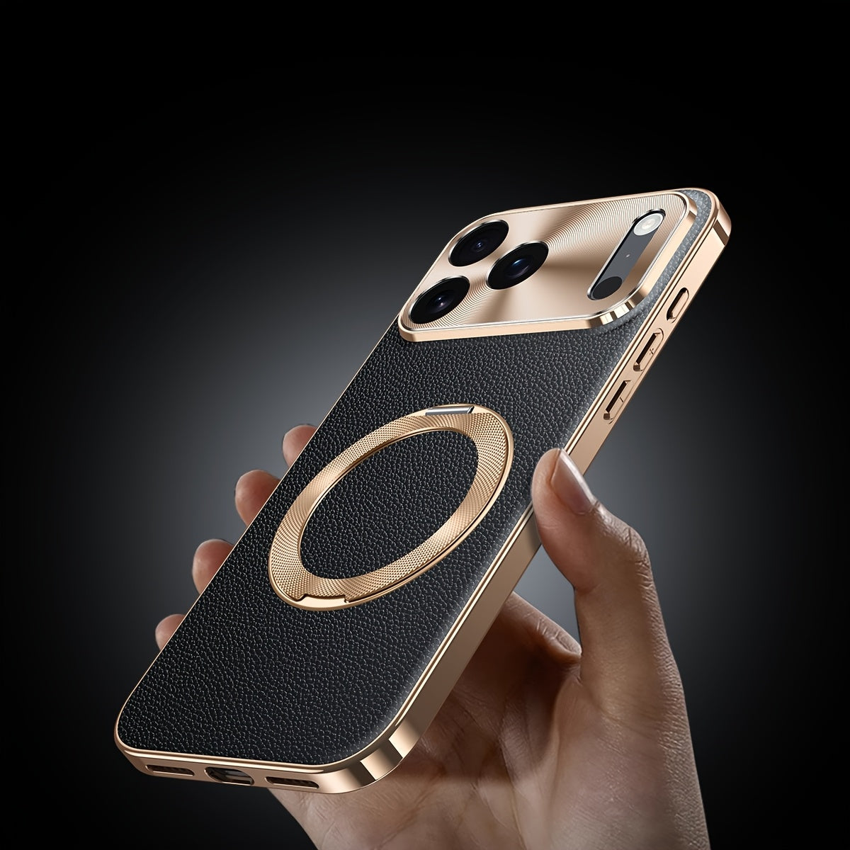 Phone Case - High-Quality Togo Real Leather Phone Case with Electroplating for Iphone 17, 16, And 15 Pro Max, Featuring Wireless Charging And a Magnetic Stand