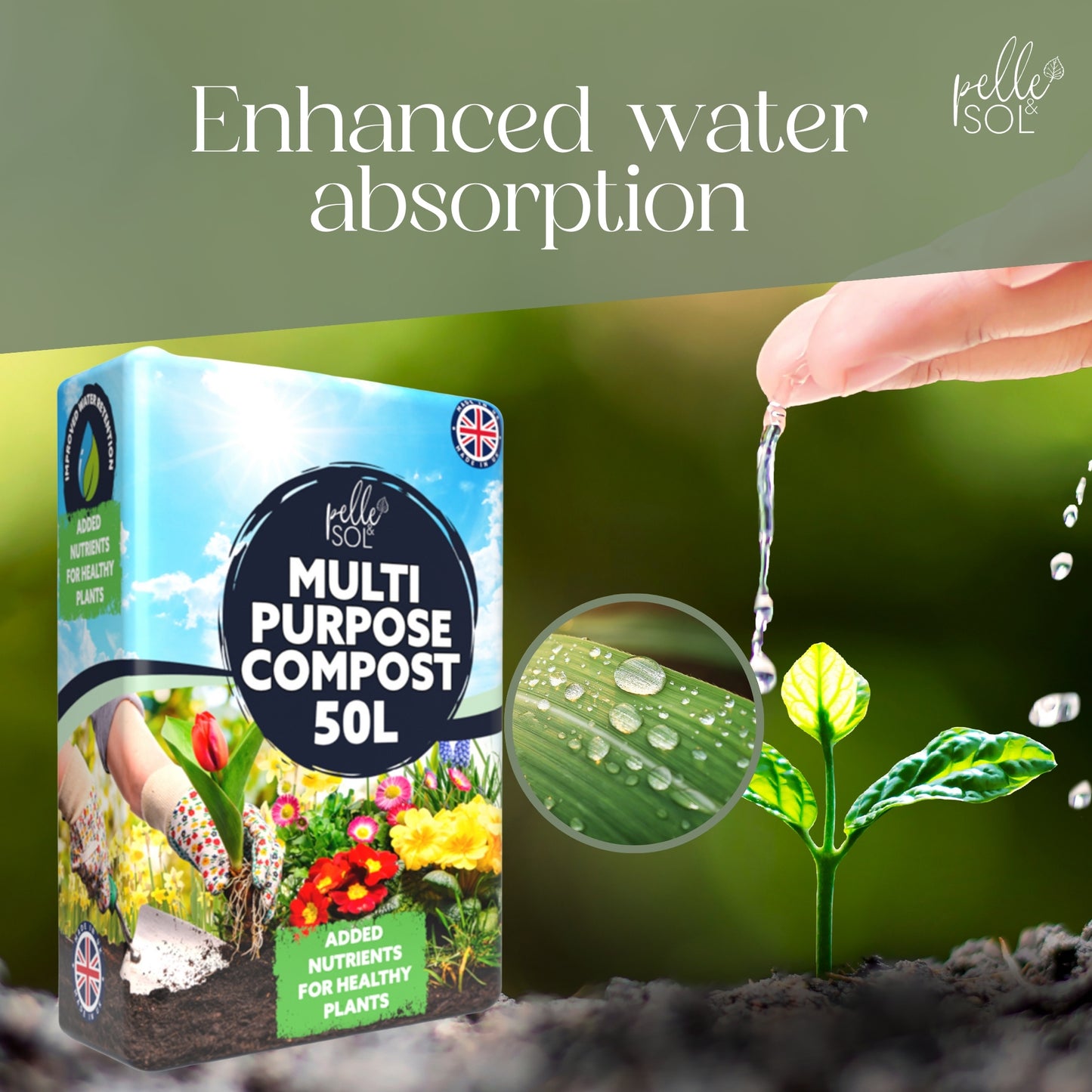 Pelle & Sol 10/20/40/50/60Ltr Multi Purpose Compost - Compost for Outdoor Plants & Soil for Plants Indoors - Potting Soil for Pots Plants Outdoor - All Purpose Nutrient Rich Fertiliser, Houseplant Potting Mix