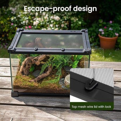 Glass Reptile Terrarium Vivarium Tank – Ventilated Habitat for Lizards, Frogs, Snakes & Spiders, Horizontal & Vertical, Leakproof Base