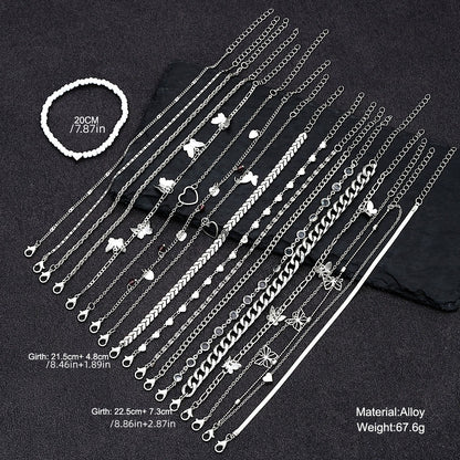 [Charm Anklets Set] 19pcs Fashionable Simple Elegant Charm Anklets Set - Zinc Alloy Multi-Design