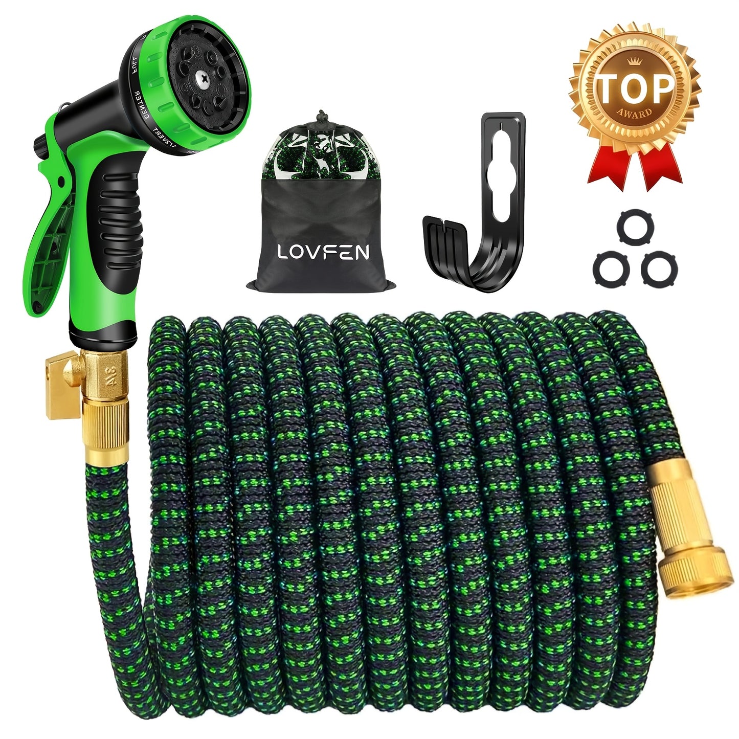 25/50/75/100/150ft Heavy-Duty Garden Hose, Non Expandable, with 1/2" Solid Brass Fittings, Leakproof Design, Durable Rubber Material, US Standard Threads - Perfect for Gardening, Cleaning, Forestry
