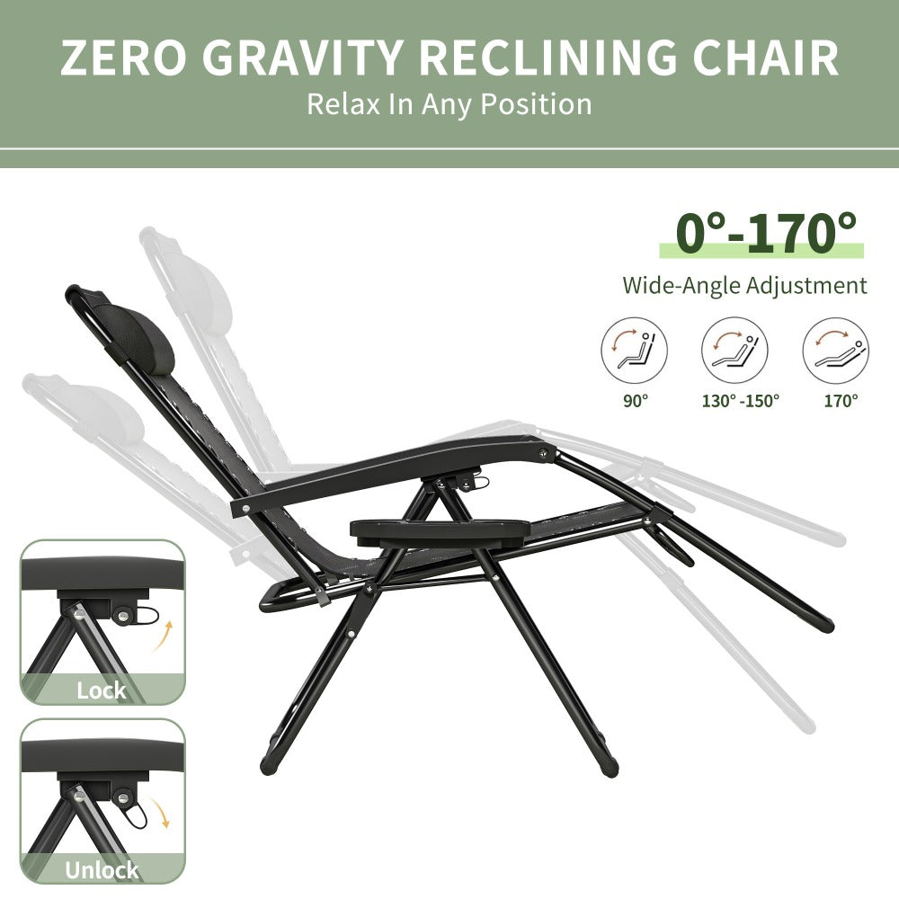 Zero Gravity Chair Foldable Reclining Outdoor Patio Lounge Chair with Padded Pillow Armrest Footrest Cup Holder Textilene Fabric Camping Garden Sunlounger Set of 1 or 2