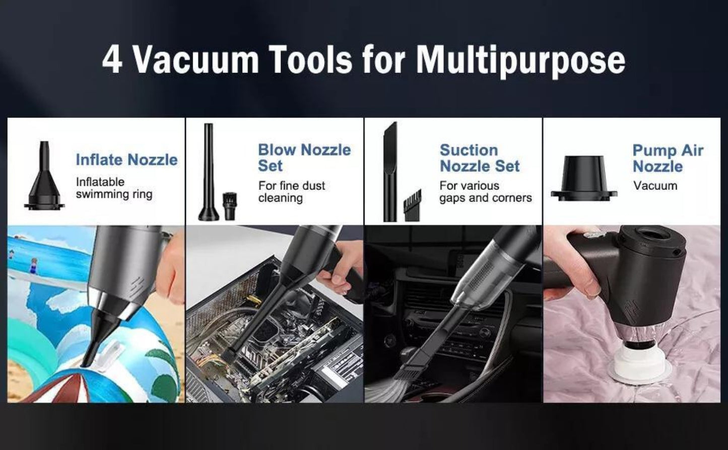 Cordless Handheld Vacuum Cleaner Portable Mini Wireless Wet & Dry with Air Blower – Low Noise Lightweight Hoover for Car, Home, Kitchen & Pet Hair Cleaning