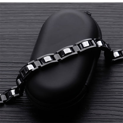 304 Stainless Steel Men's Bracelet, Black Electroplated Unique Design - Perfect Holiday Anniversary Gift for Father and Elders on Christmas. Includes Removal Tool; Suitable Also as a Women’s/Unisex Accessory, Christmas Present, Modern Jewelry, Stylish Bra