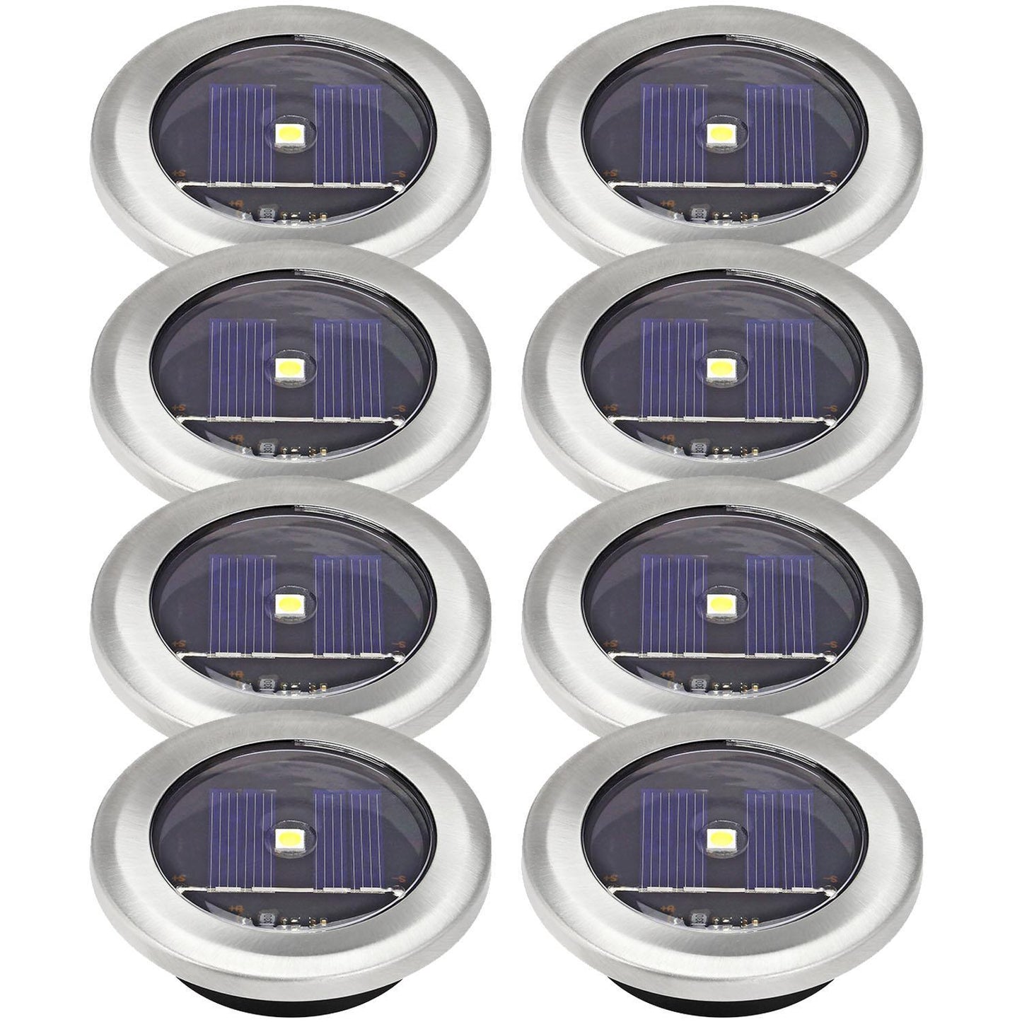 Taylor & Brown 8 Pack Solar Decking Lights Outdoor Garden Stainless Steel Solar Powered Ground Disk Lights Lamp Bright White Deck Landscape Pathway Lighting, Solar Outdoor Lights