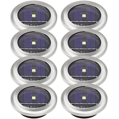 Taylor & Brown 8 Pack Solar Decking Lights Outdoor Garden Stainless Steel Solar Powered Ground Disk Lights Lamp Bright White Deck Landscape Pathway Lighting, Solar Outdoor Lights