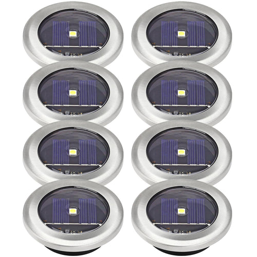 Taylor & Brown 8 Pack Solar Decking Lights Outdoor Garden Stainless Steel Solar Powered Ground Disk Lights Lamp Bright White Deck Landscape Pathway Lighting, Solar Outdoor Lights