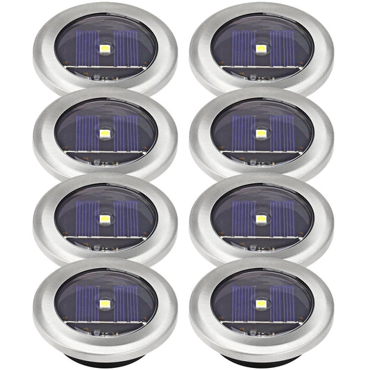 Taylor & Brown 8 Pack Solar Decking Lights Outdoor Garden Stainless Steel Solar Powered Ground Disk Lights Lamp Bright White Deck Landscape Pathway Lighting, Solar Outdoor Lights