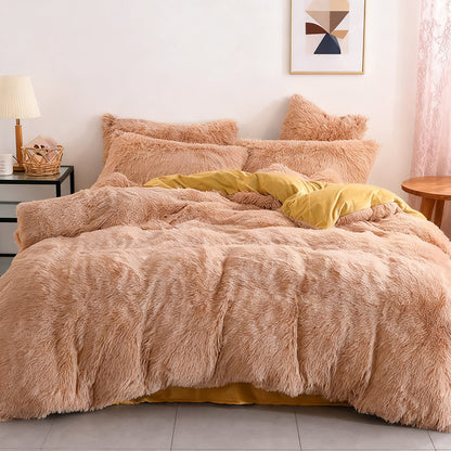 Water Mink Plush Super Soft and Thicken Autumn and Winter Bedding Set, Plush Comfortable Warm Duvet Cover Pillowcases Three-piece Set, Available in Various Colors, Down Duvet Cover, Zipper Closure Design, Single/Double/King/Super King