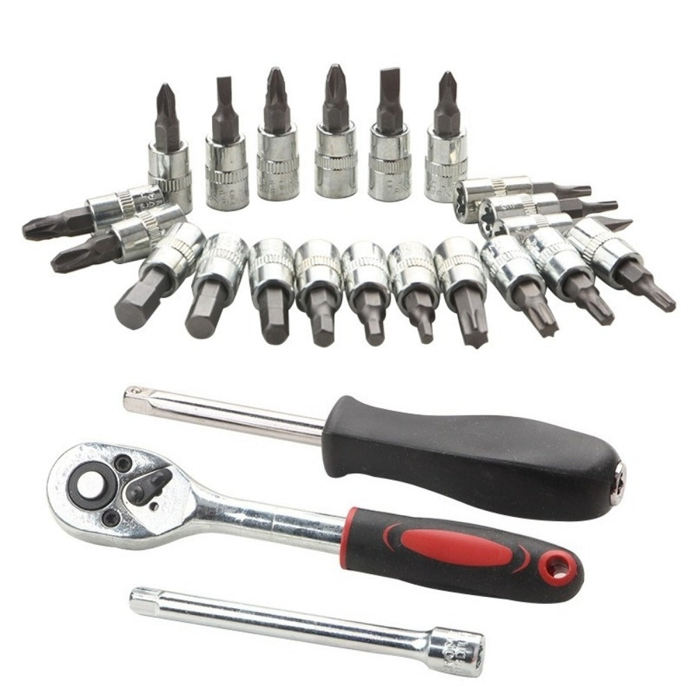 Socket Wrench Set 45pc Stainless Steel Ratchet Handle Drill Socket & Extension Bars – Heavy Duty Mechanic Hand Tool Kit for Car Repair with Storage Case