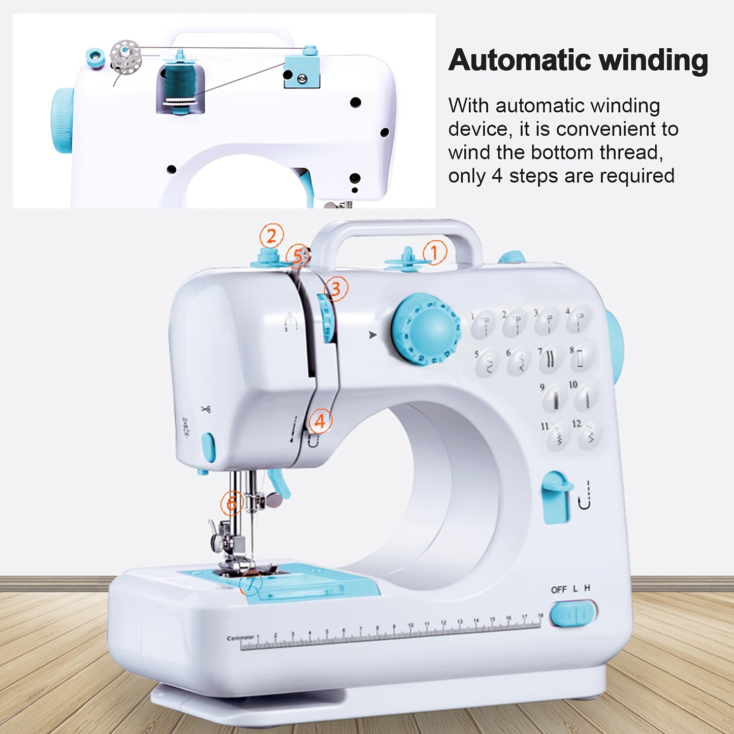 Mini Sewing Machine for Beginner, 12 Needle Multifunctional Household Machine Portable Double Thread Reverse Sewing Machine Two Speed, Battery Powered, (battery Not Included In Package)