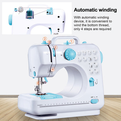 Mini Sewing Machine for Beginner, 12 Needle Multifunctional Household Machine Portable Double Thread Reverse Sewing Machine Two Speed, Battery Powered, (battery Not Included In Package)