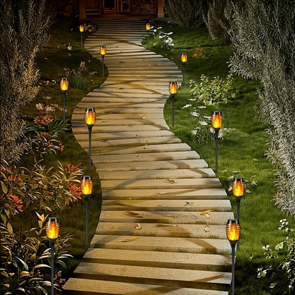 Outdoor Solar Lights, 4/8/12pcs Flickering Flame 12LED Flashing Dancing Lamp For Garden Decor Lighting, Mini Landscape Flame Lights For Yard Pathway Patio Pool Lawns Halloween Christmas Decoration