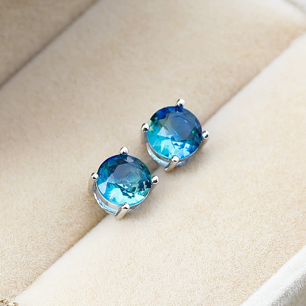 [Sterling Silver Earrings] 925 Earrings, Color Earrings, Multi-Color Anti-Allergy, 678 Mm Round Single Gem Earrings, Suitable for Women And