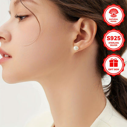 1 Pair of Women's Fashion Stud Earrings, S925 Sterling Silvery Natural Baroque Freshwater Freshwater Pearls Elegant Studs for Daily Wear/Vacation/Valentine's Day/Birthday/Mother's Day Gift, Perfect for Ladies, Comes in a Gift Box