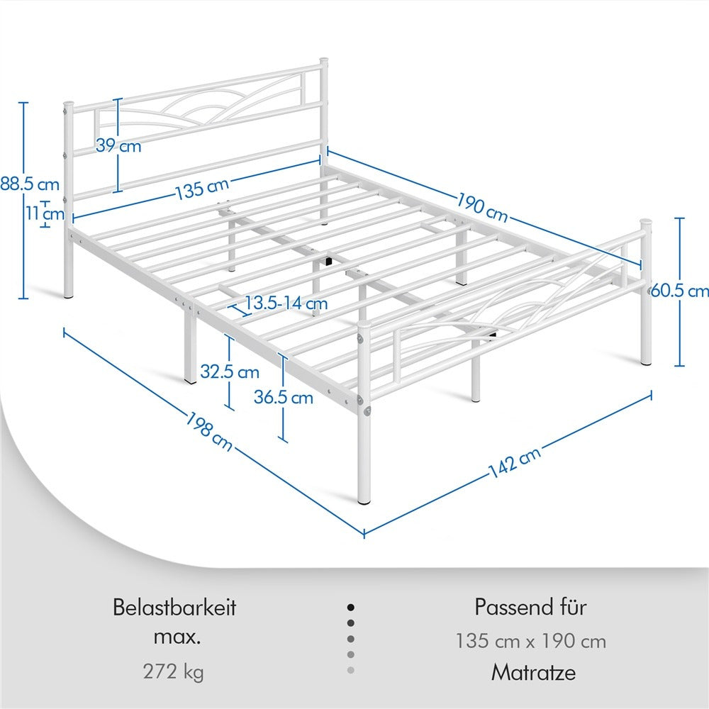 Costoffs Metal-Framed Bed, Metal-Framed Bed Base with Storage, Metal Platform Bed Frame with Headboard and Metal Bed Slats, Easy Assembly Bed, Single/Double/ Size Metal Bed Frame, Bed Foundation