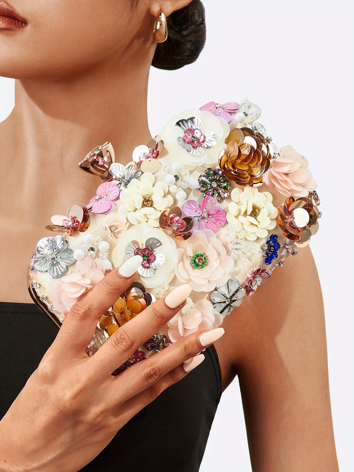 Chic Rhinestone Clutch Measuring 19.99cm X 11.0cm X 4.5cm, Featuring a Delicate Mini Flower Design, Perfect for Women'S Parties, Dinners, And Carnivals