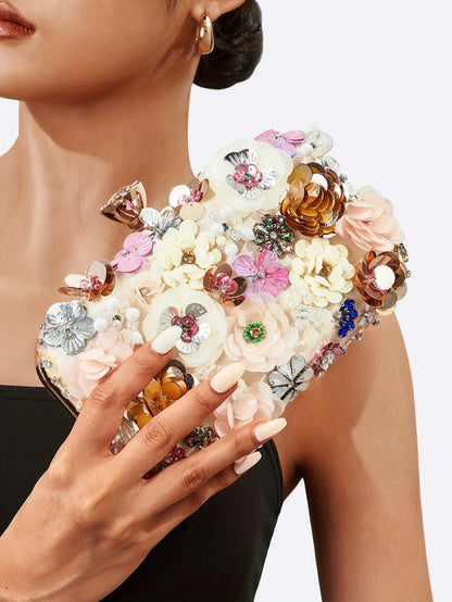 Chic Rhinestone Clutch Measuring 19.99cm X 11.0cm X 4.5cm, Featuring a Delicate Mini Flower Design, Perfect for Women'S Parties, Dinners, And Carnivals