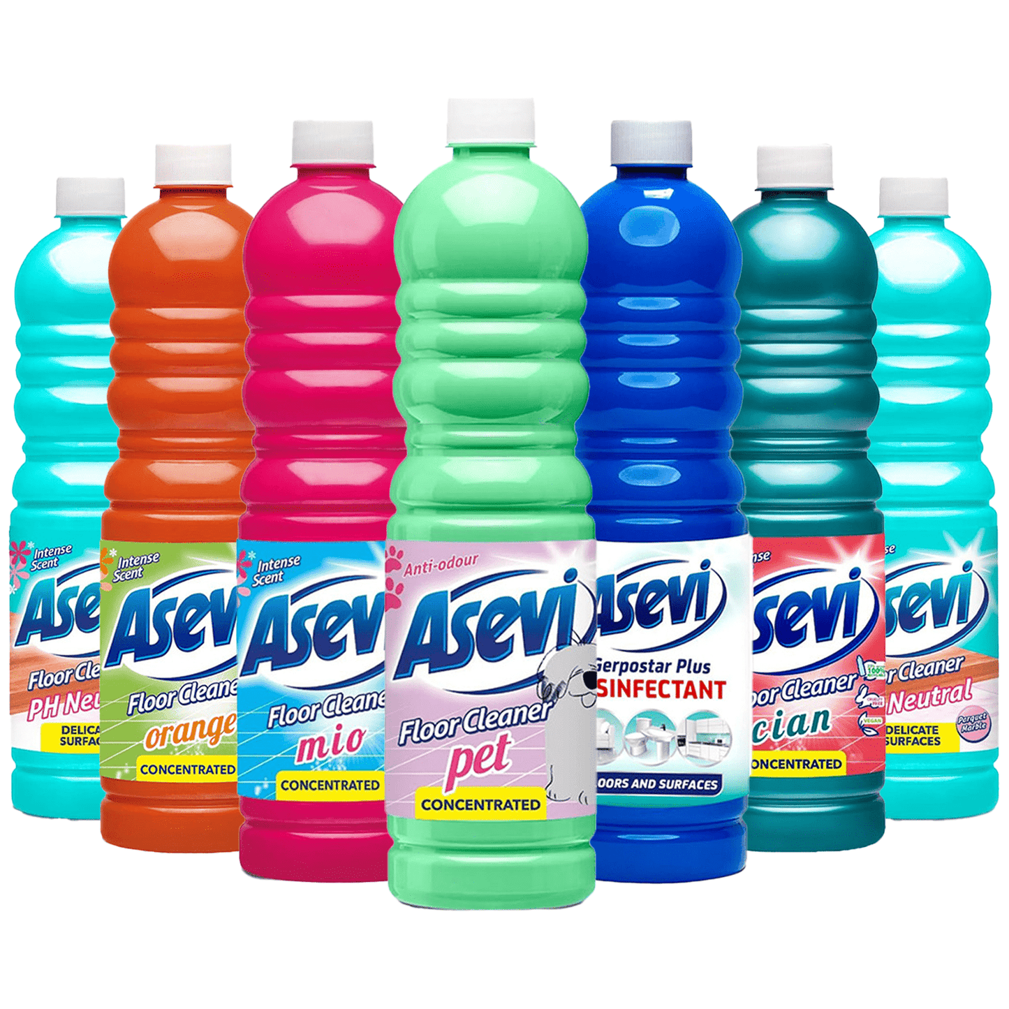 Asevi Floor Cleaner 7 Piece Spanish Cleaning Products Bundle, Concentrated Floor Cleaner Dirt Remover, Multi Surface Cleaner for Home Office Bathroom Toilet Kitchen Any Room, Fresh Scent 1L Each