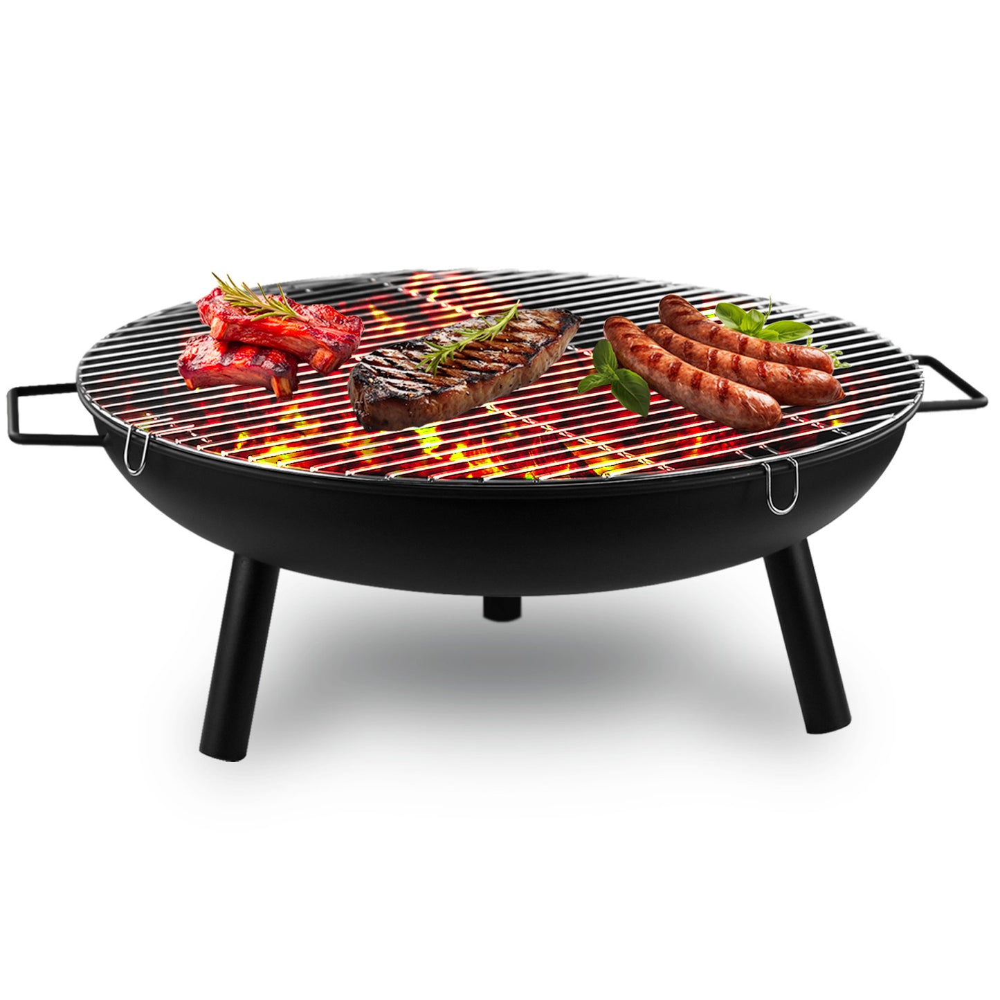 Outdoor Fire Pit, Steel Fire Bowl for BBQ Camping Picnic, Garden Patio Heater Charcoal Log Wood Burner, 58 cm - Matt Black, Camping Stove