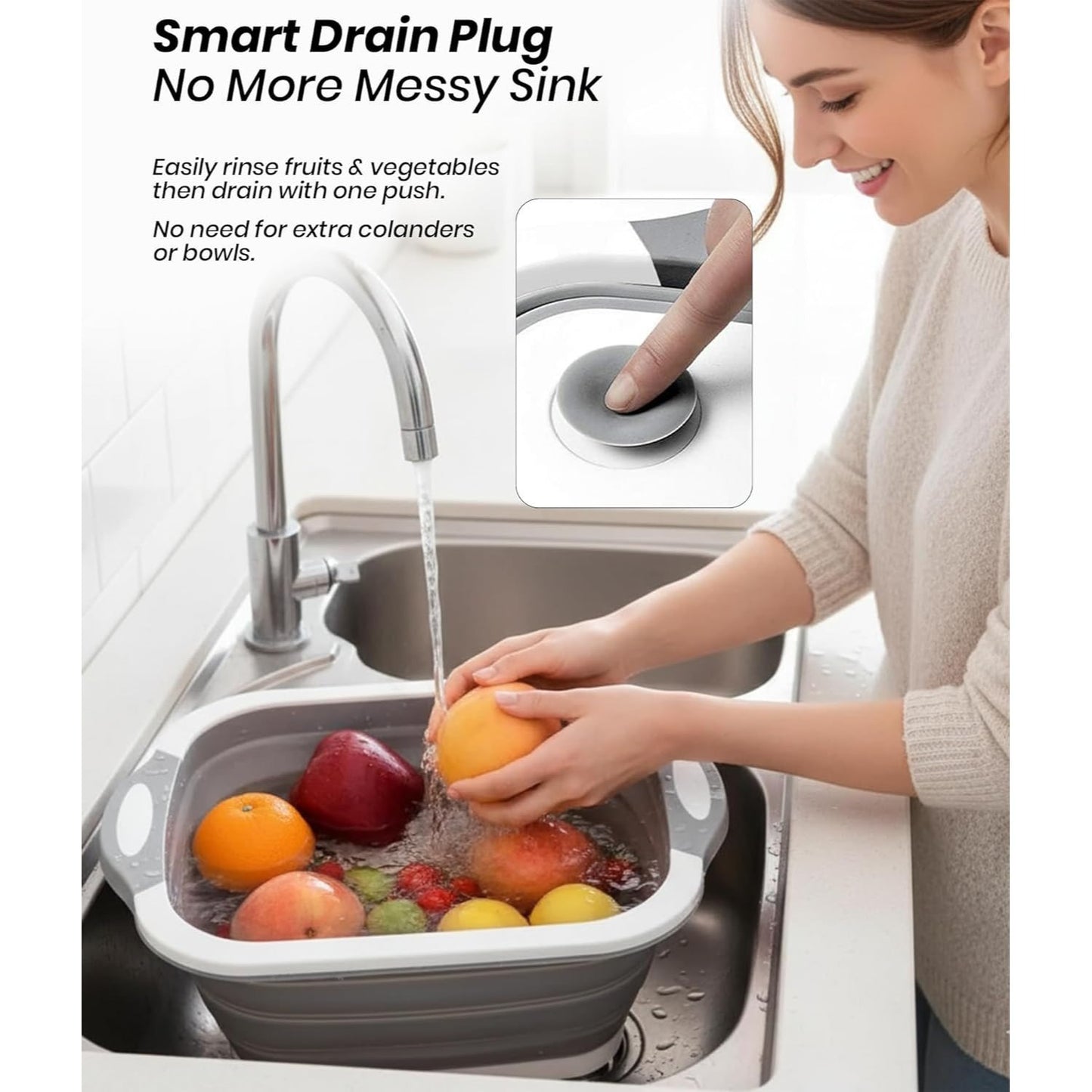 3-in-1 Collapsible Chopping Board with Drain Plug – Multi-Purpose Folding Cutting Board for Kitchen, Camping & Outdoor Use | Non-Slip Wash Basin, Portable Tub & Storage Container