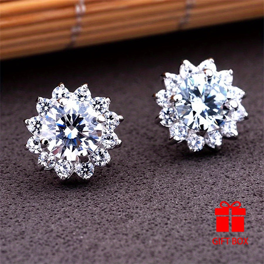 Stylish Round-Shaped White Synthetic Zirconia Earrings Featuring a Snowflake Design, Perfect for Luxury Weddings, Parties, Holidays, Or Everyday Use, And Made to Be Durable And Shiny