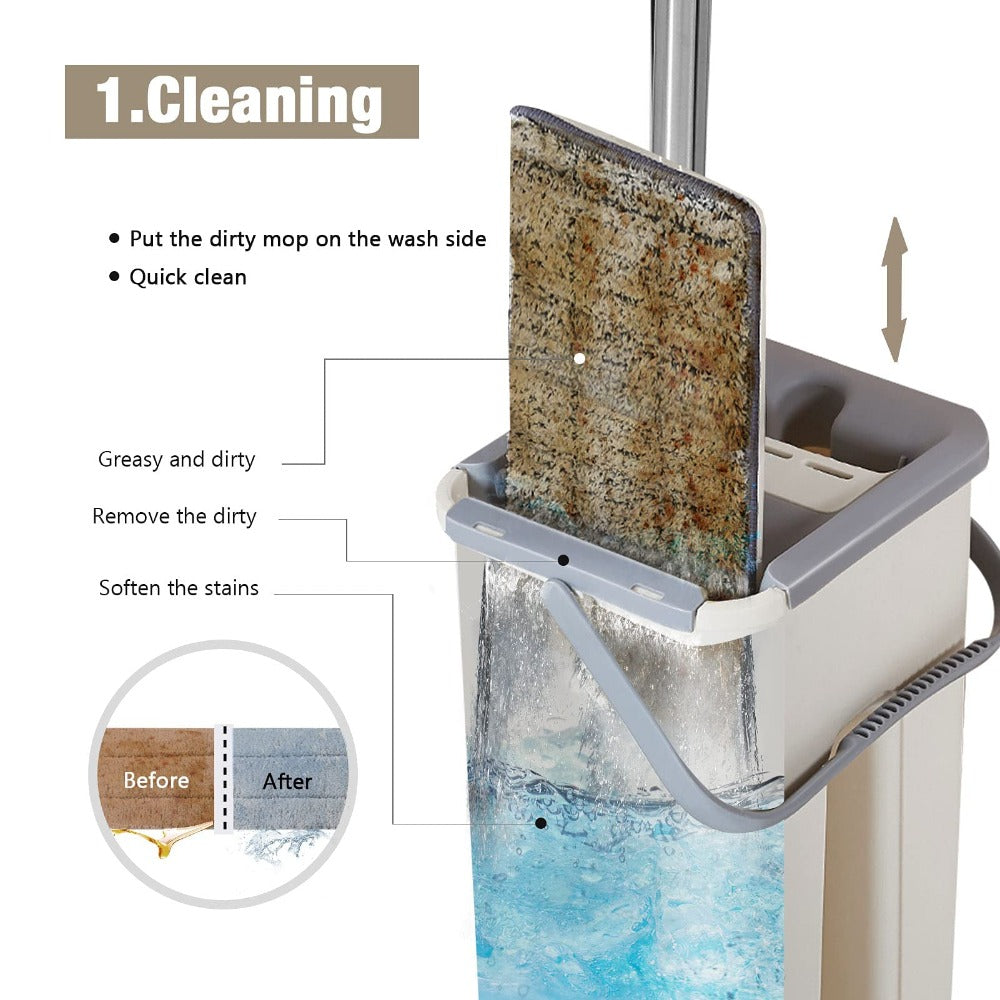 360° Flat Squeeze Microfiber Mop and Bucket Set Floor Mop and Bucket System Set Mop Home Floor Tiles Cleaning Wet Dry Cleaning Buckets for Floor Cleaning