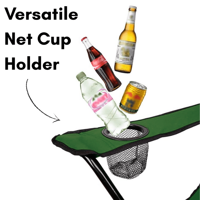 1pc Portable Fishing Chair Foldable Outdoor Chairs Camp Seat with Carrier Bag & Net Mesh Cup Holder, Lightweight Easy Clean Seating for Beach, Camping, Hiking, Parties, Barbecue, Garden, 85x50cm Green 1 Pack