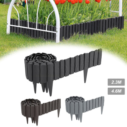 Plastic Lawn Edging Flower Bed Edge Grass Border Garden Fence Mowing Barrier Garden Palisade Imitation Wood Grain Look with 10Cm Tips 13Cm Height, for Garden, Path, Pavement, Farm, Courtyard, Pack of 4/ 8, Anthracite/ Brown/ Gray