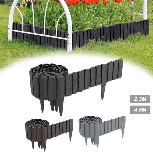 Plastic Lawn Edging Flower Bed Edge Grass Border Garden Fence Mowing Barrier Garden Palisade Imitation Wood Grain Look with 10Cm Tips 13Cm Height, for Garden, Path, Pavement, Farm, Courtyard, Pack of 4/ 8, Anthracite/ Brown/ Gray