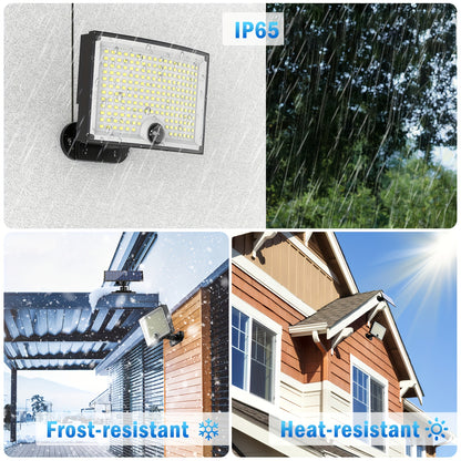 2-Pack, Outdoor Solar Lights, 202 LED Solar Outdoor Lights with Motion Sensor, 120° Lighting Angle, Garden Solar Wall Sconce with 5.0meter Cable