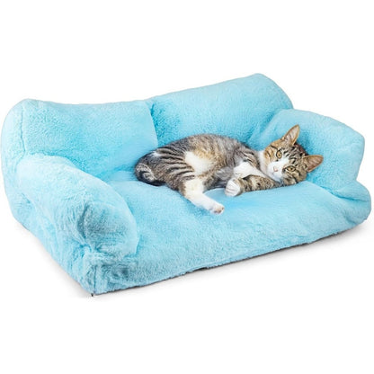 Pet Sofa Bed for Cats and Dogs 66x48x33cm Fluffy Plush Cat Couch with Anti-Slip Base Machine Washable Teddy Fleece Dog Bed for Small Medium Dogs Cats Rabbits