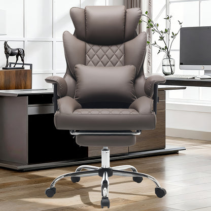 Big And Tall Ergonomic Office Chair With Footrest, Extra Wide & Lumbar Support, Soft Fixed Armrests Comfortable Computer Desk Chair For Home Or Office