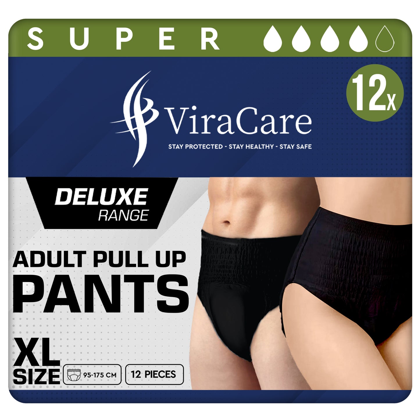 12 x Black Pull Up Pants Women & Men | Super Pull Up Pants | Adult Nappies | High Absorption and Soft-Stretch Waistband | Size S, M, L, XL | (1 Pack of 12)
