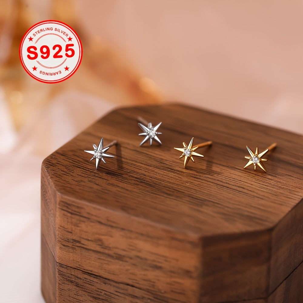 925 Sterling Silver Hypoallergenic Star Stud Earrings - Inlaid Zirconia - for Women - Elegant And Comfortable Daily Wear