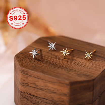 925 Sterling Silver Hypoallergenic Star Stud Earrings - Inlaid Zirconia - for Women - Elegant And Comfortable Daily Wear