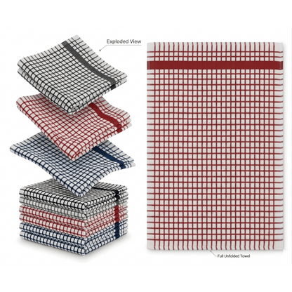 Pack of 6 Large Tea Towels 40x60cm – 100% Cotton Luxury Check Soft Kitchen Towels – Highly Absorbent Dish Cloths – Durable Washable Tea Towels for Drying Dishes, Cleaning, Cooking, Household, Restaurant, Bar, Café, Catering, Commercial & Professional Kitc