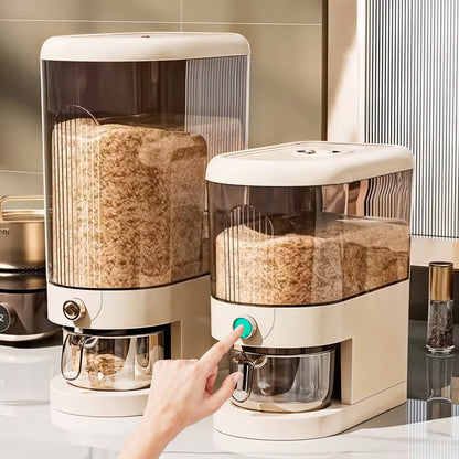 5/ 10KG Rice Dispenser, Rice Containers Storage with Measuring Cup Household Cereal Dispenser Bucket for Rice, Flour, Salt, Oat, Cereals, Cream White