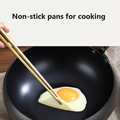 Professional Handmade Cast Iron Dutch Wok - Uncoated, Wooden Lid, Multi-Purpose Wok, Frying Pan Stock Pot Anti-Splatter Oven & All Stove Compatible Durable, Even Heating for Healthy