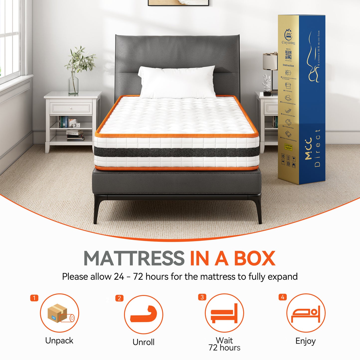 Bed Mattress Memory Foam and Pocket Spring Hybrid Mattress with 3D Breathable Fabric, Medium Soft to Medium Firm Support Mattress, Roll-Up Packaging for Bedroom
