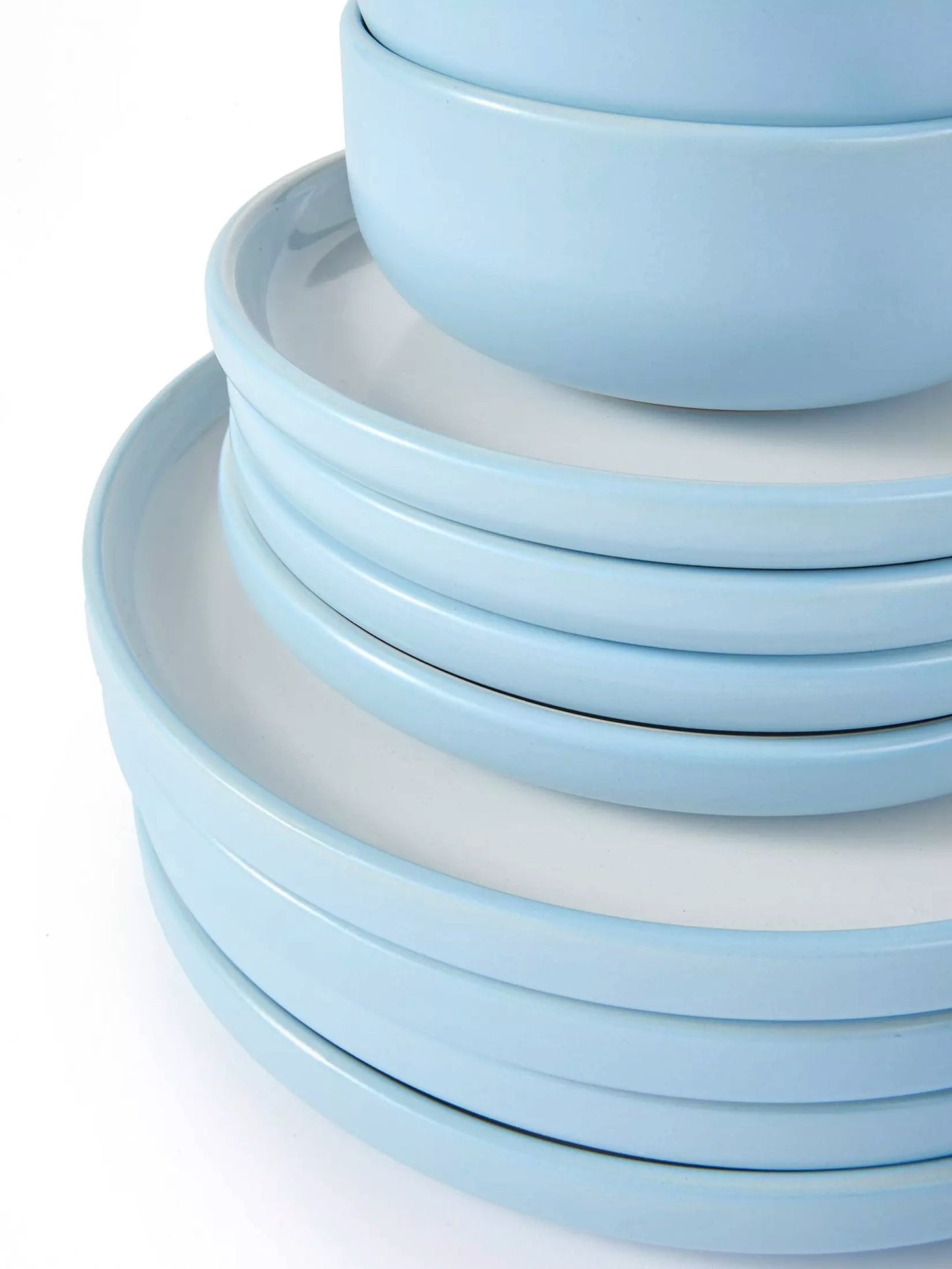 *** NEW *** Waterside 16pcs Pastel 2tone Blue Stoneware Dinner Set; 4 Dinner Plates, side Plates, Deep Bowls and Mugs