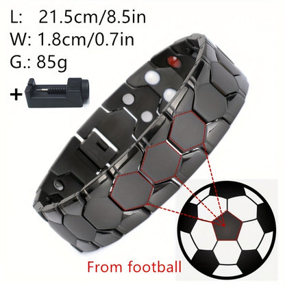 Heavy-Duty Titanium Steel Bracelet - (Soccer) Design with Black/Grey Hexagonal Beads & Red Accent - Adjustable Ic-Like Clasp (No) - Durable Gift for Athletes, Year-Round Wear