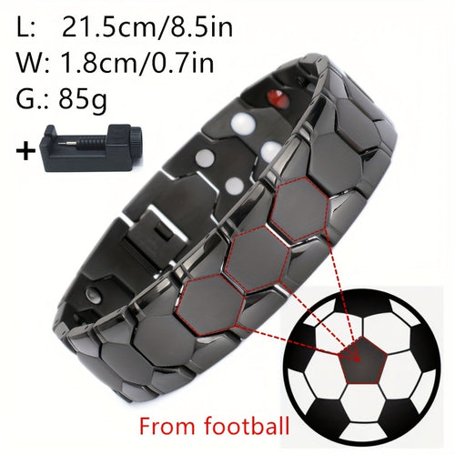 Heavy-Duty Titanium Steel Bracelet - (Soccer) Design with Black/Grey Hexagonal Beads & Red Accent - Adjustable Ic-Like Clasp (No) - Durable Gift for Athletes, Year-Round Wear