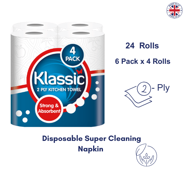 24 Kitchen Towel Rolls, Premium 2-Ply Super Absorbent Paper Towels, Strong Multipurpose Cleaning Rolls, Bulk Value Pack (6 Packs x 4 Rolls) for Home & Kitchen