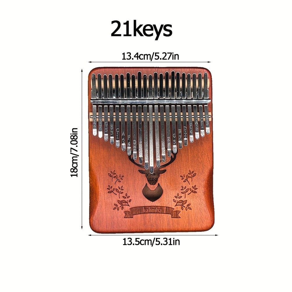 21-Key Thumb Piano Kalimba - Wooden Thumb Piano with Tuning Hammer & Accessories, Portable Acoustic Instrument - Perfect Beginner Gift for Stress Relief & Learning, Fun Instrument for Parties And Gatherings